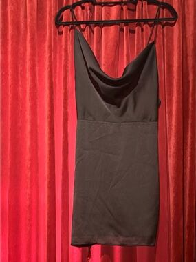 Classic Black Cowl-Neck Mini Dress
